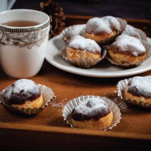 chocolate pastries with icing sugar