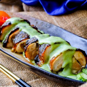 roast chicken thigh with wasabi-rock sugar glaze