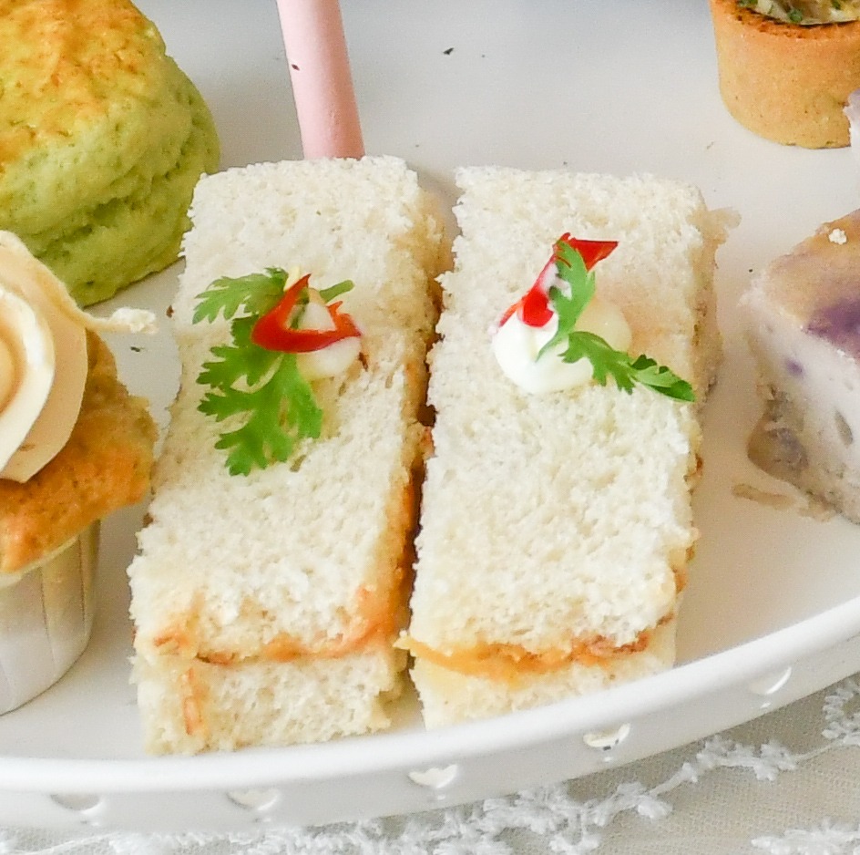 chili tuna mayo with celery and coriander sandwich
