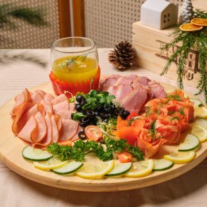 Chicken Ham with Pineapple Sauce, Smoked Duck, Smoked Salmon