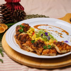 Herbs Roasted Boneless Chicken Leg with Au Jus and Pineapple Chutney
