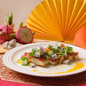 Steamed-Baked Chicken Thigh with Golden Pumpkin Mandarin Orange Sauce
