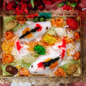 auspicious pair of koi fish yu sheng with smoked salmon