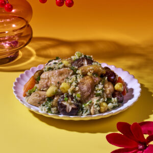 Superior Soya Slow-Cooked Chicken with Chestnut and Mushrooms served with homemade Ginger Scallion Sauce