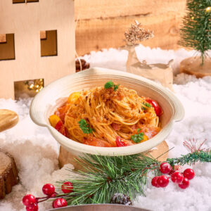 Cream of Smoked Salmon Spaghetti with Salmon Floss