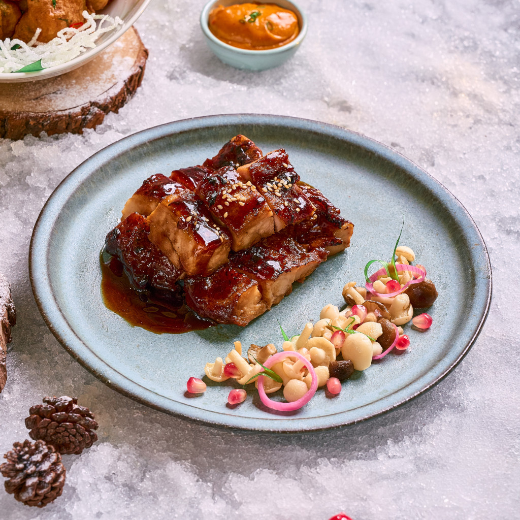 Indiv_Shoyu Glazed Chicken with Pickled Mushroom Pomegranate Salad