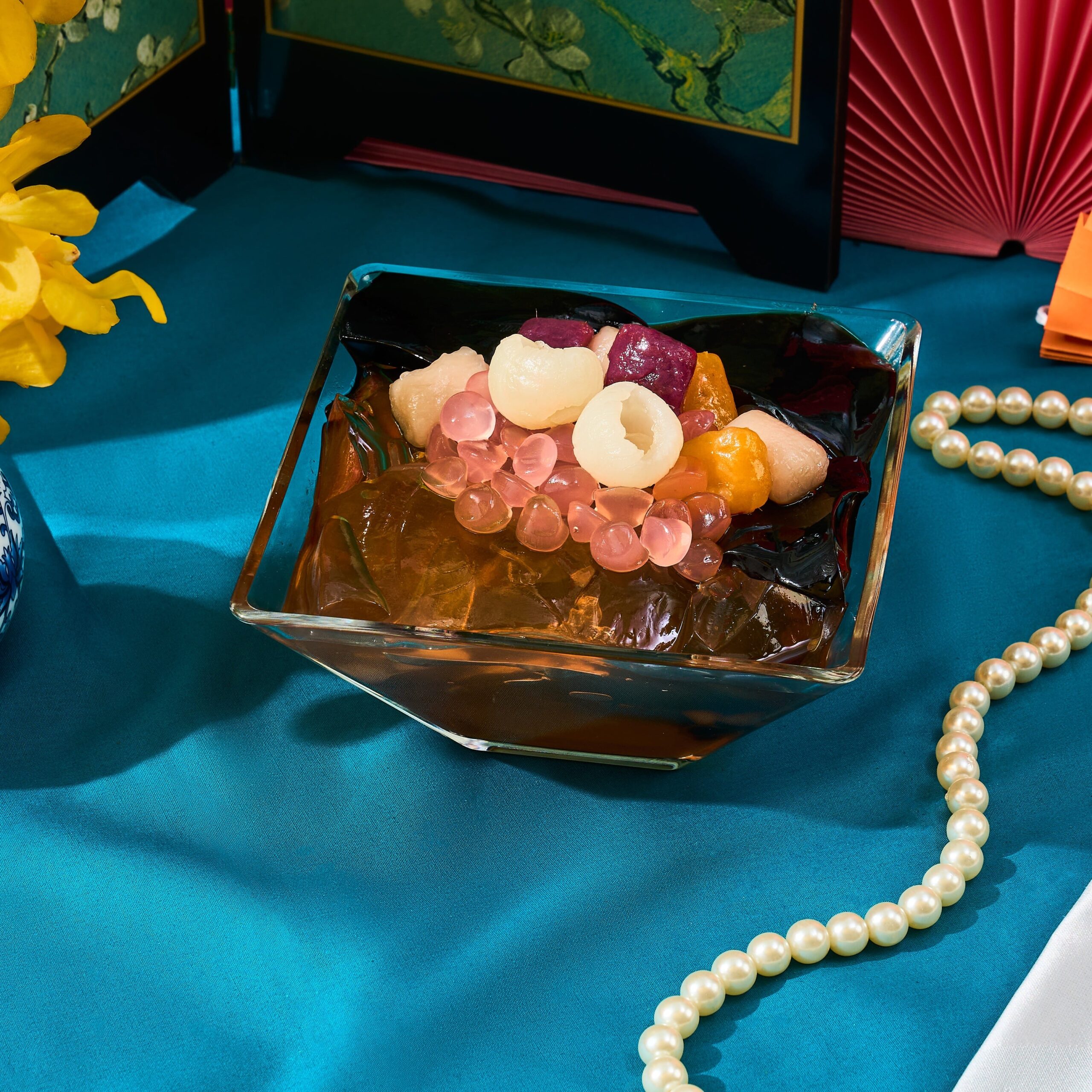 Taro & Sweet Potato Balls in Aiyu Jelly with Longan, Chin Chow and Sakura Jelly Pearl-min