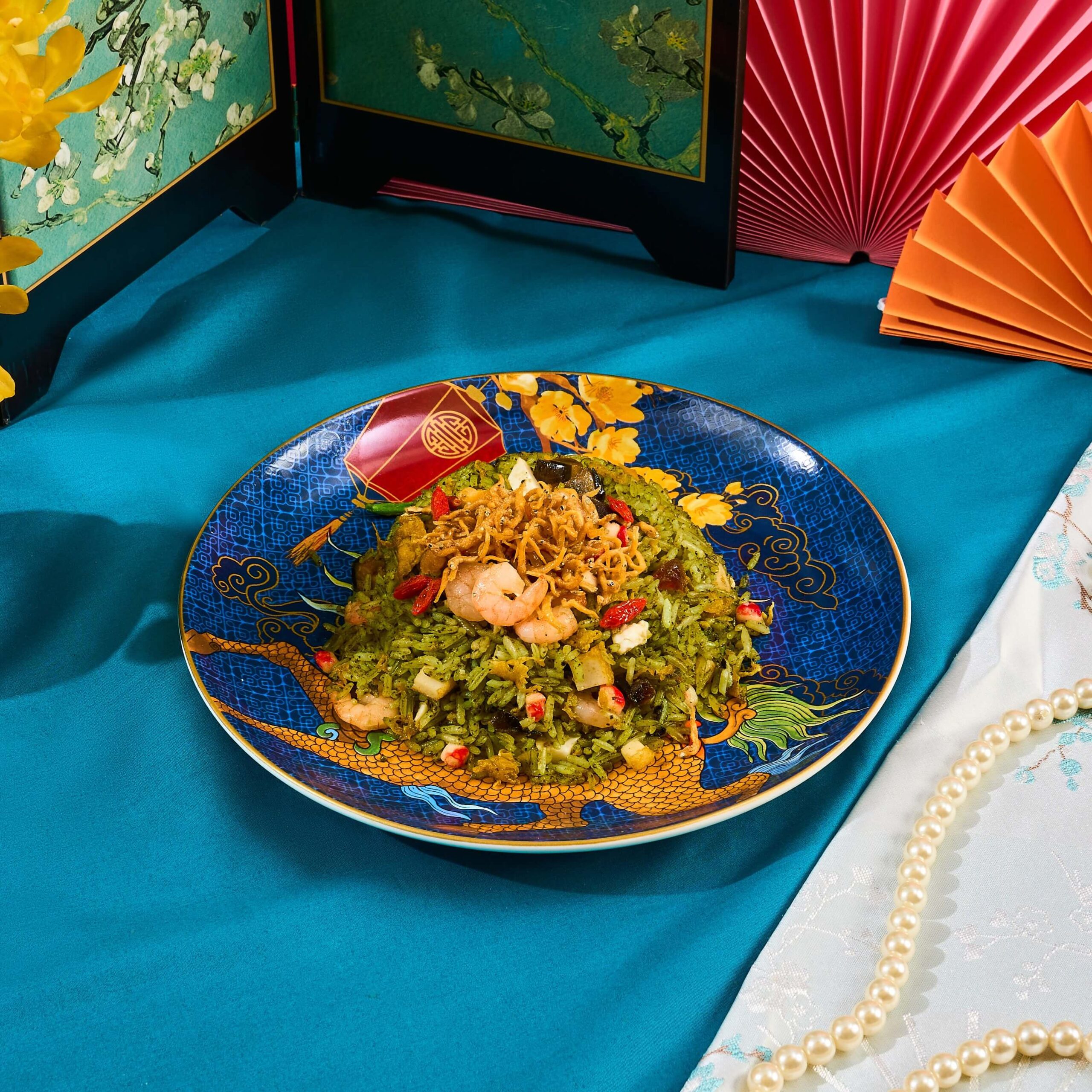 Trio Spinach Fried Rice with Crispy Whitebait Goji Berry (1)
